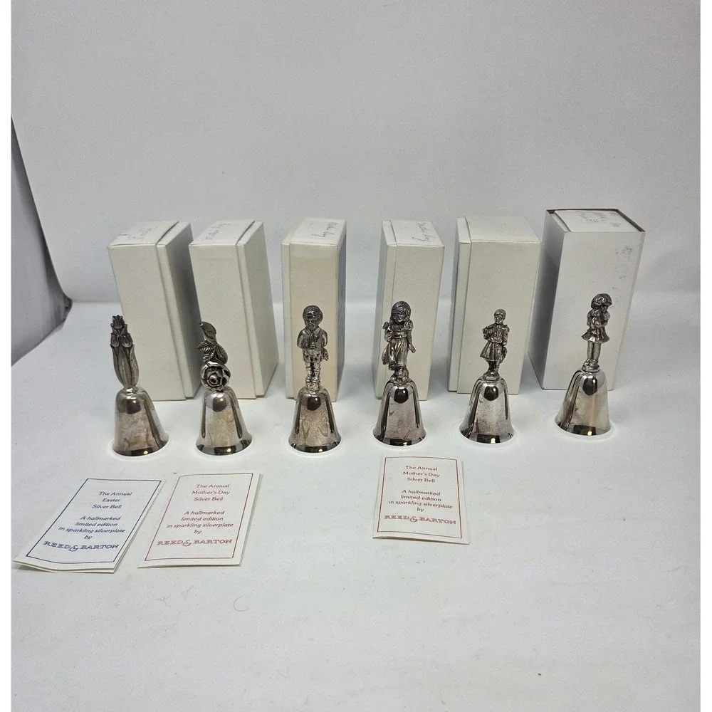 Reed‎ & Barton Silverplate Figural Bells Lot of 6 Mother's Day Easter w/ Boxes